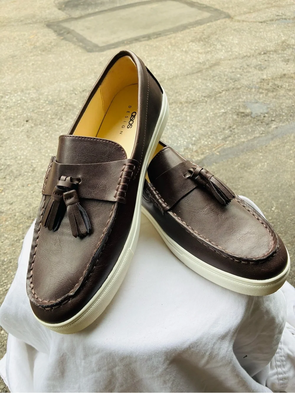 ASOS Dark Brown Faux Tassel Leather Loafers, Size 10